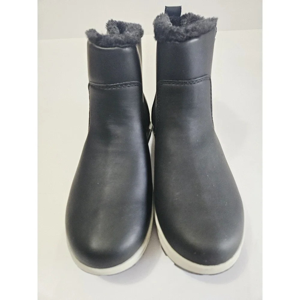 Khombu Womens Sienna Snow Winter Leather Boot‎ Water Repellant Side Zip Black 8